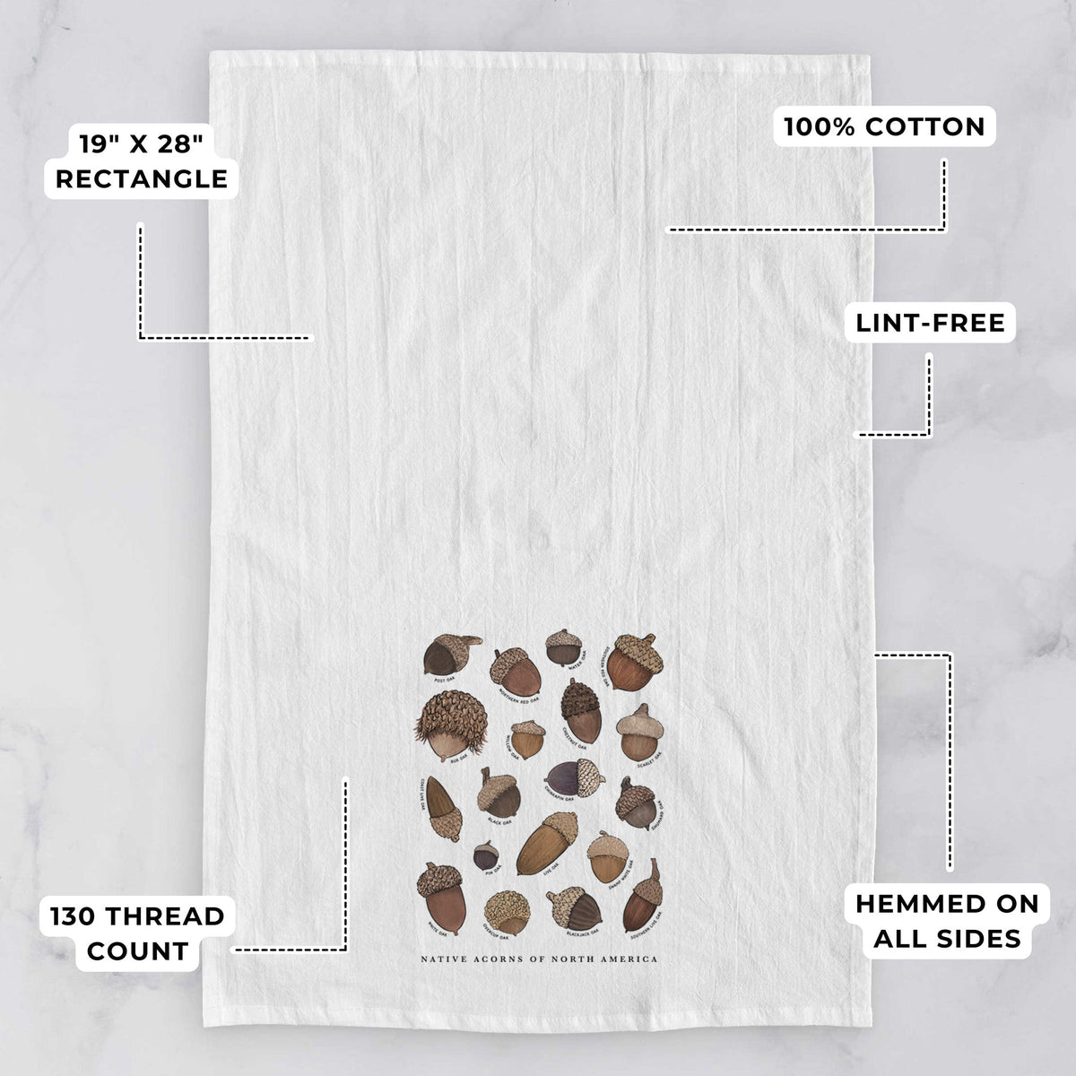 Native Acorns of North America Tea Towel