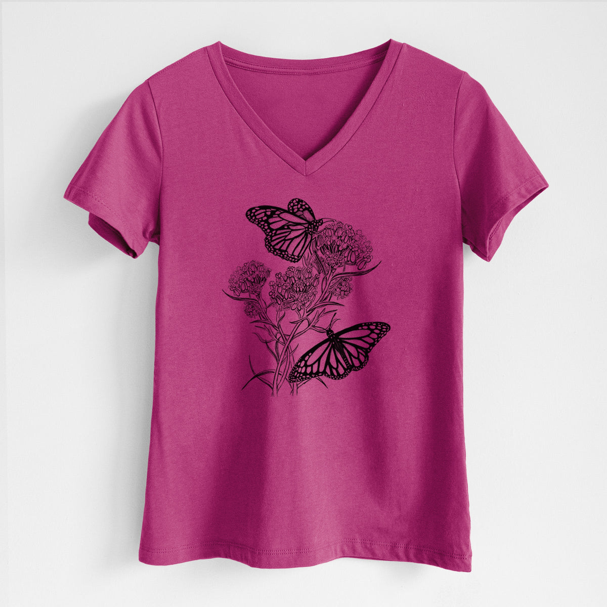 Narrowleaf Milkweed with Monarchs - Women's Lightweight Relaxed Fit 100% Cotton V-neck