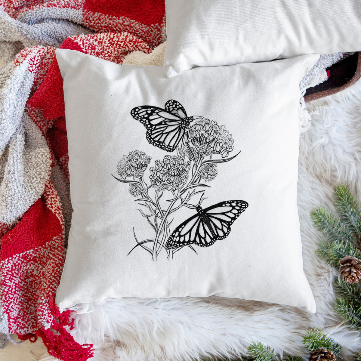 Narrowleaf Milkweed with Monarchs - Throw Pillow Cover