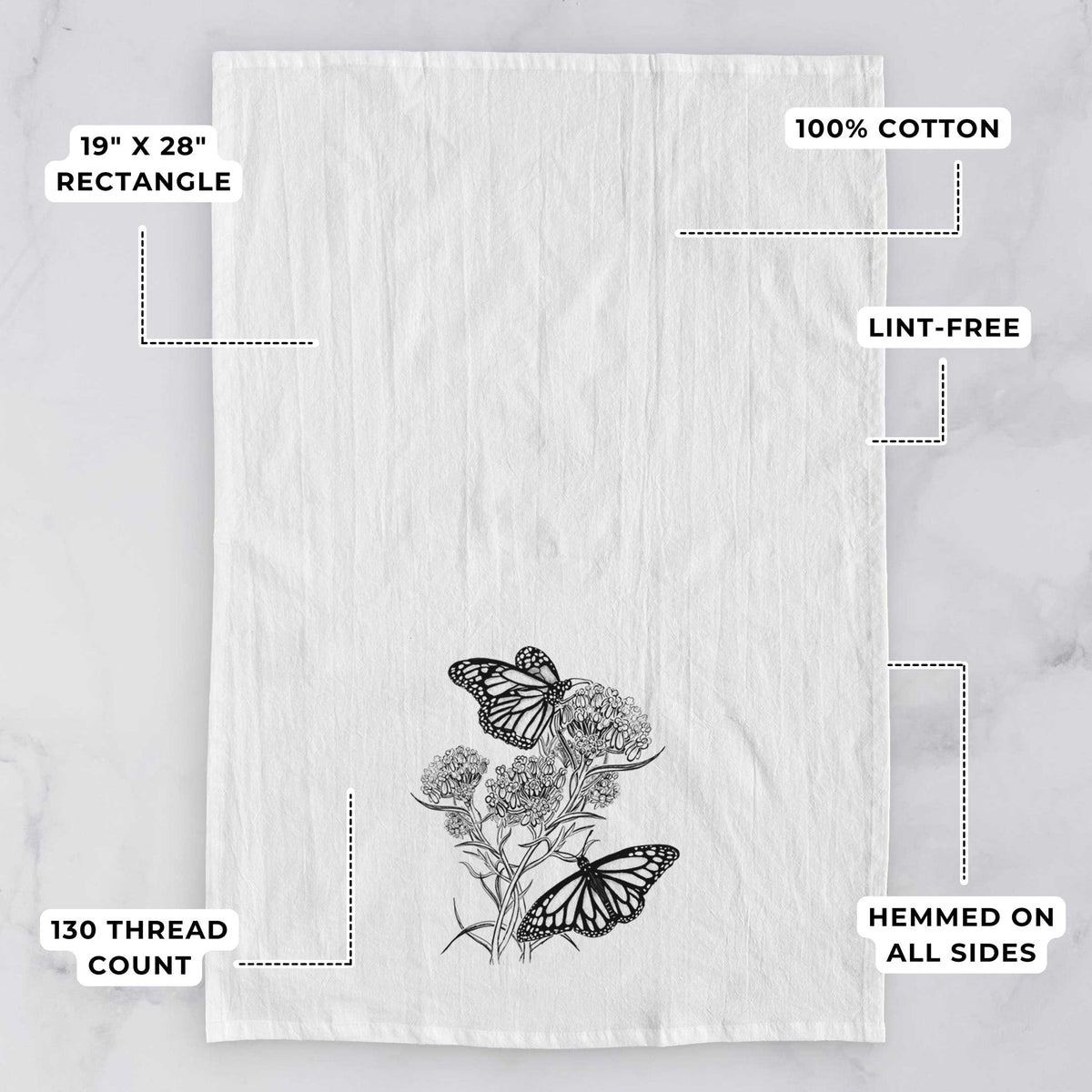 Narrowleaf Milkweed with Monarchs Tea Towel