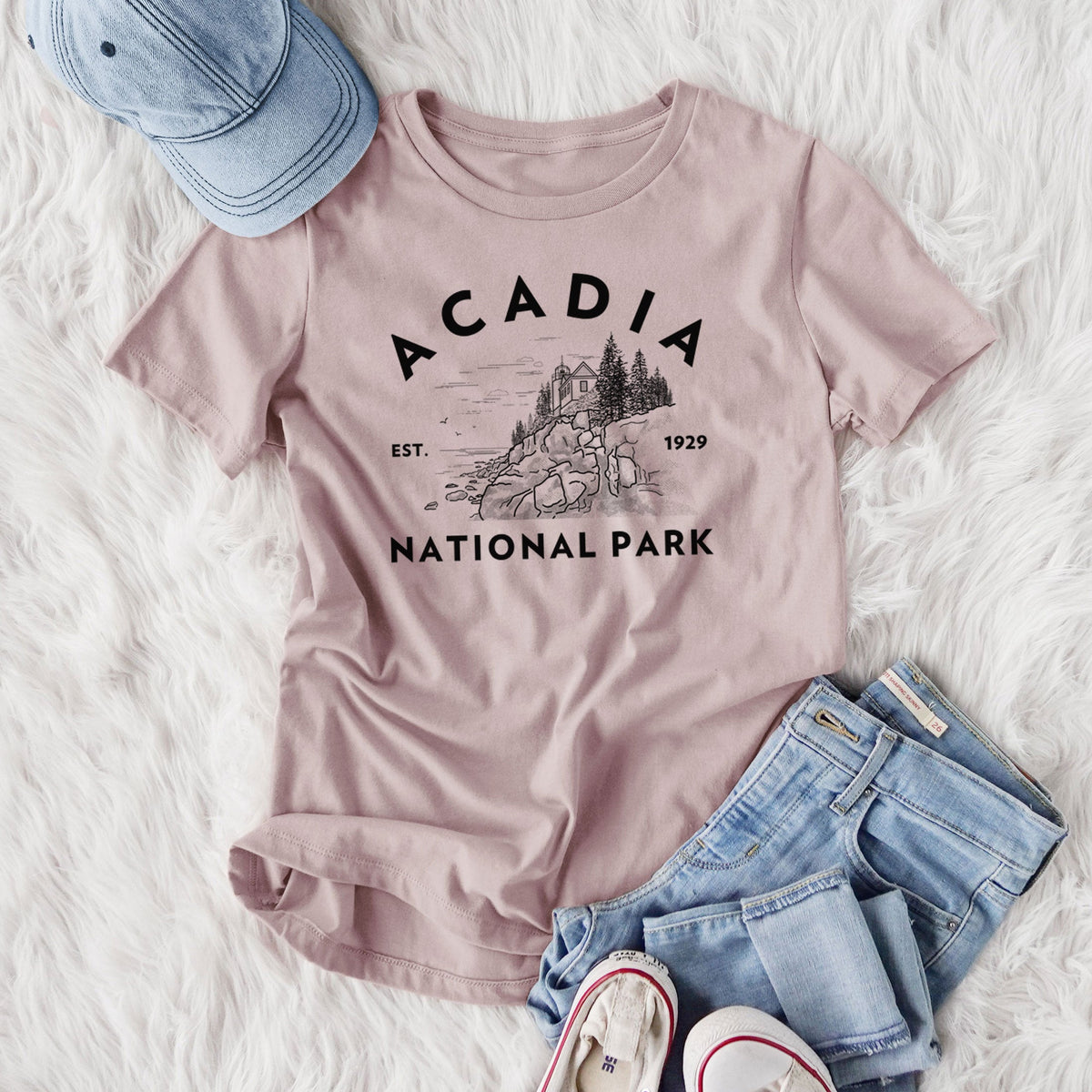 Acadia National Park - Women's Lightweight Relaxed Fit 100% Cotton Crewneck
