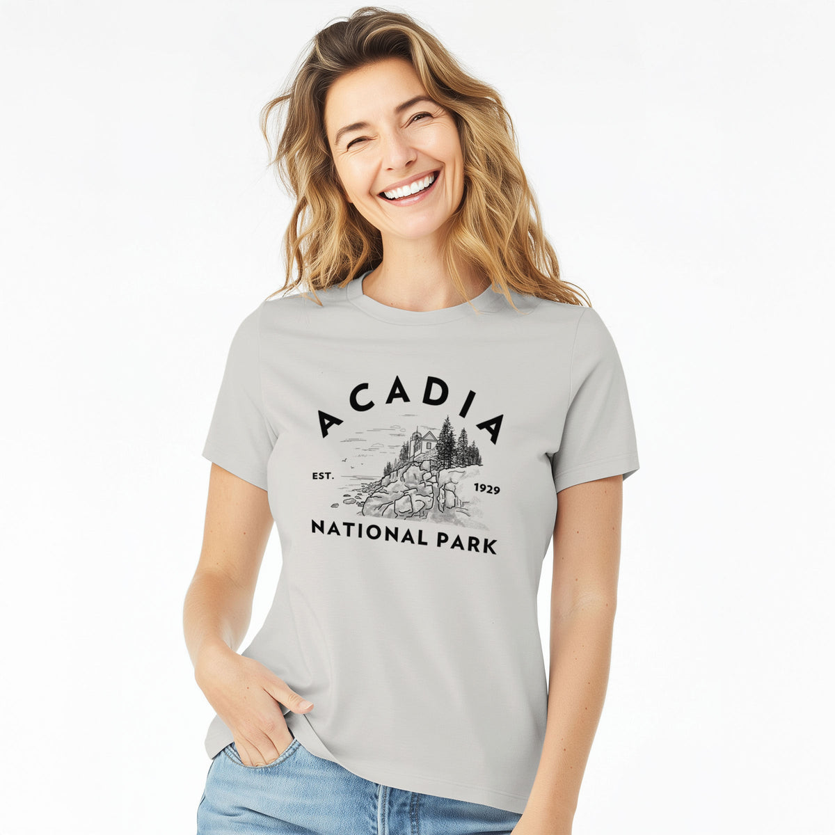 Acadia National Park - Women's Lightweight Relaxed Fit 100% Cotton Crewneck