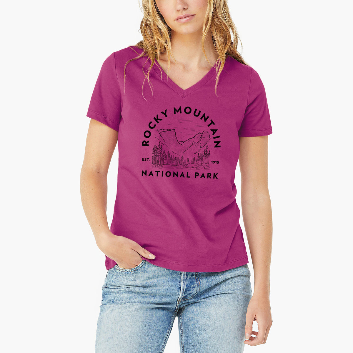 Rocky Mountain National Park - Women's Lightweight Relaxed Fit 100% Cotton V-neck