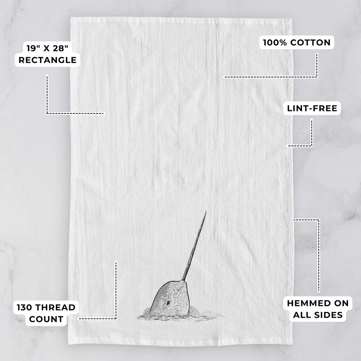 Narwhal - Monodon monoceros Tea Towel