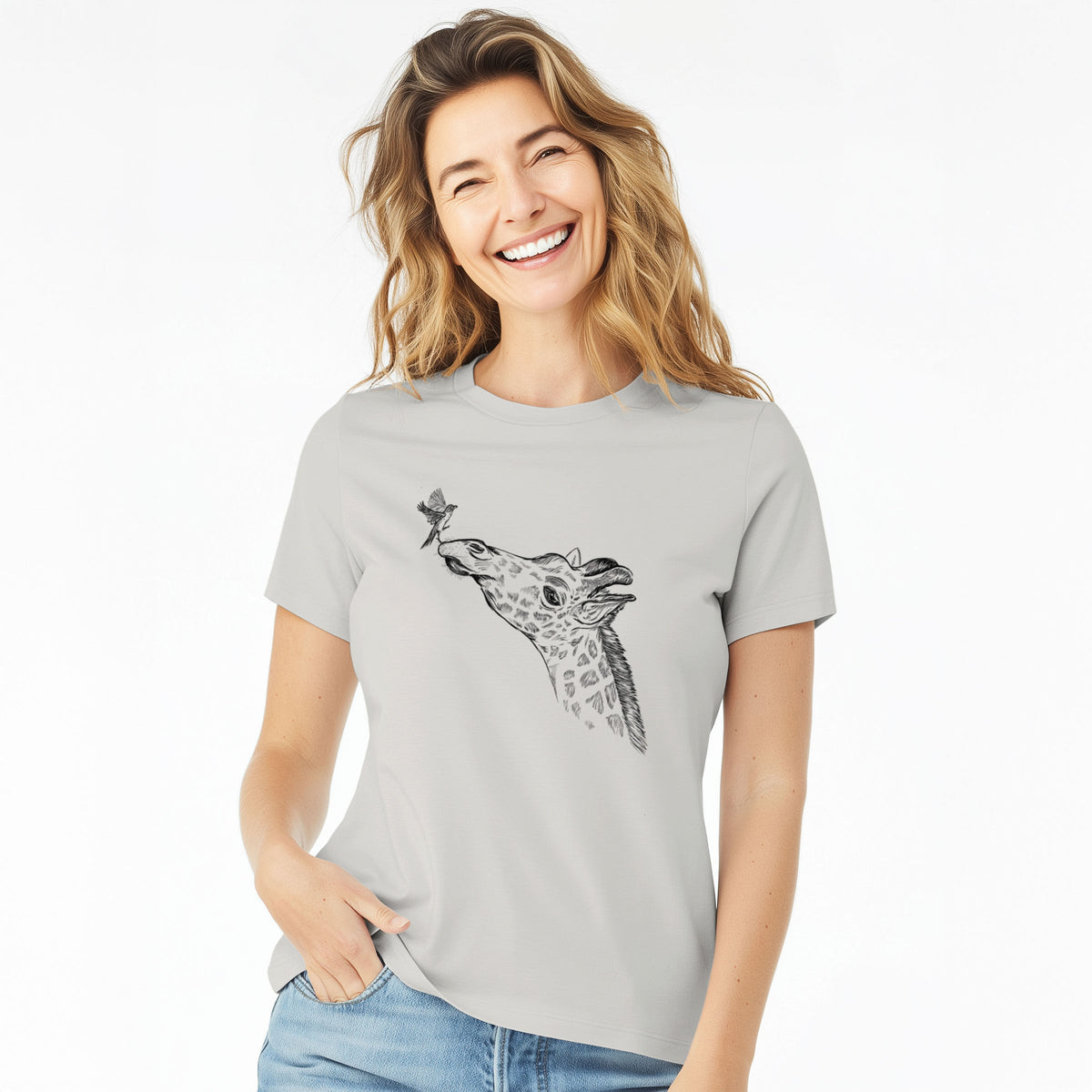 Northern Giraffe - Giraffa camelopardalis - Women's Lightweight Relaxed Fit 100% Cotton Crewneck