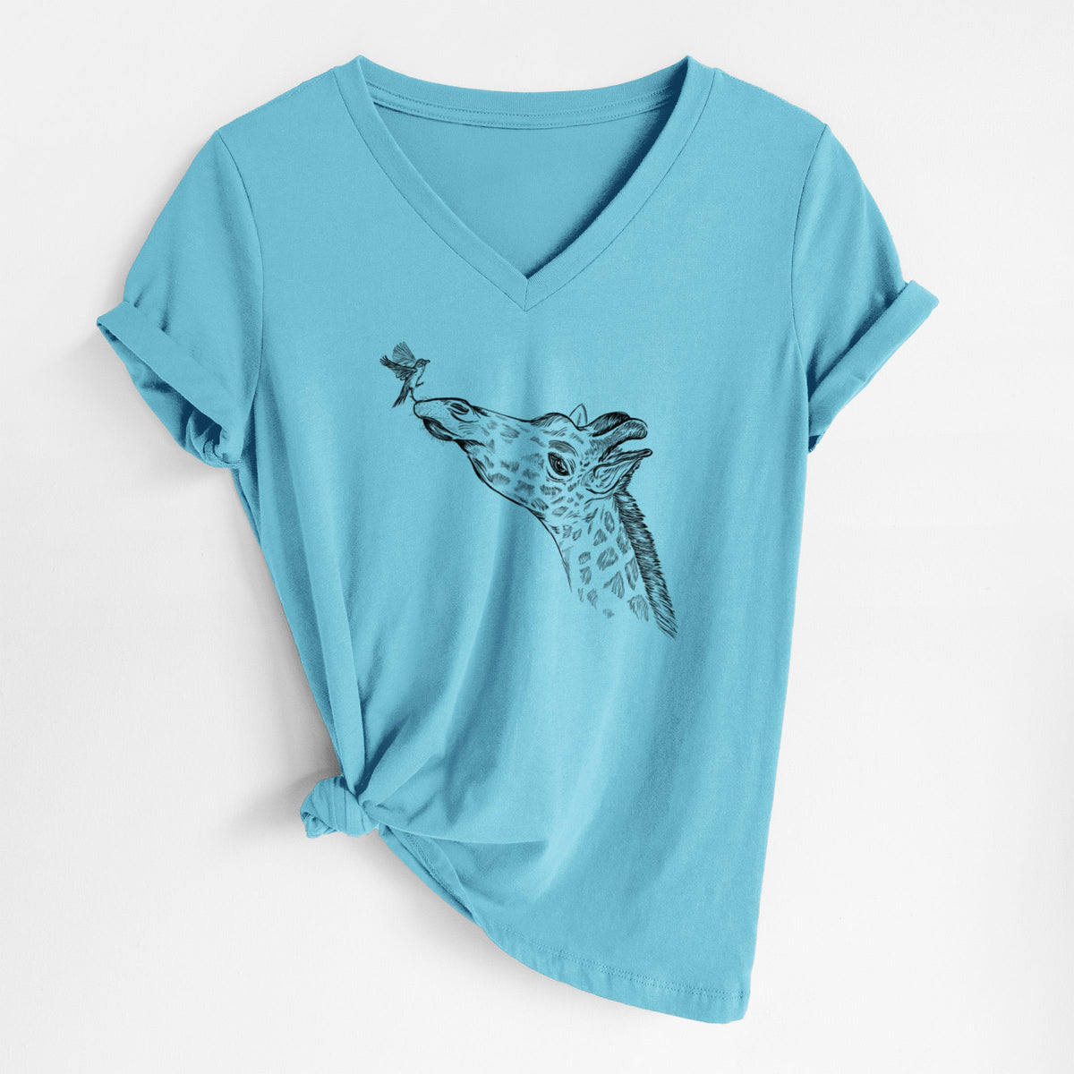 Northern Giraffe - Giraffa camelopardalis - Women's Lightweight Relaxed Fit 100% Cotton V-neck