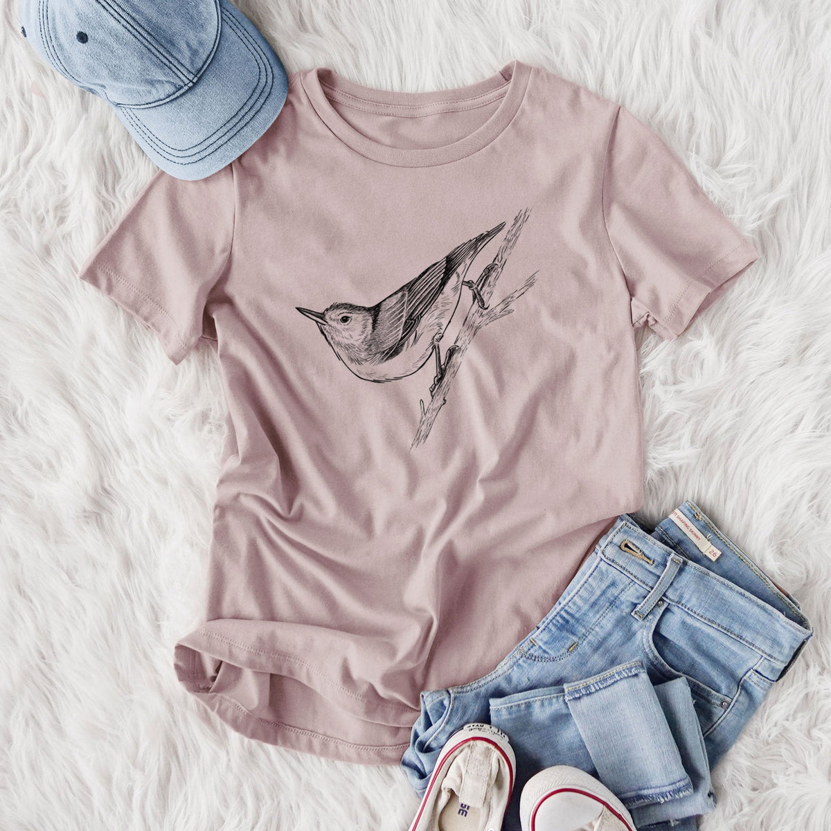 White-breasted Nuthatch - Sitta carolinensis - Women's Lightweight Relaxed Fit 100% Cotton Crewneck