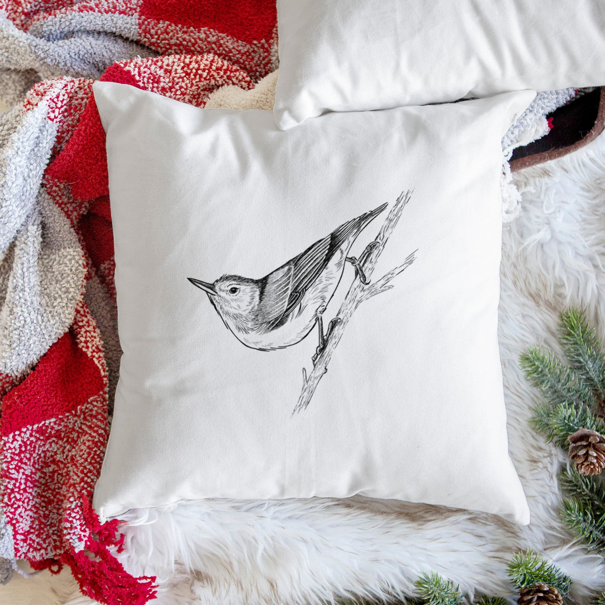 White-breasted Nuthatch - Sitta carolinensis - Throw Pillow Cover