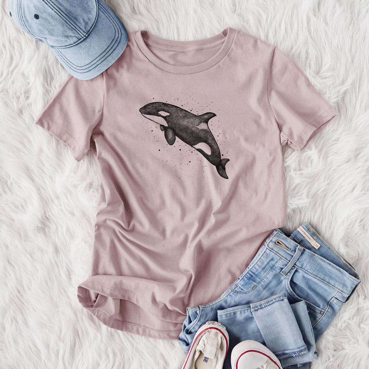Orca Whale - Women's Lightweight Relaxed Fit 100% Cotton Crewneck