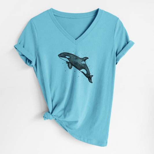 Orca Whale - Women's Lightweight Relaxed Fit 100% Cotton V-neck