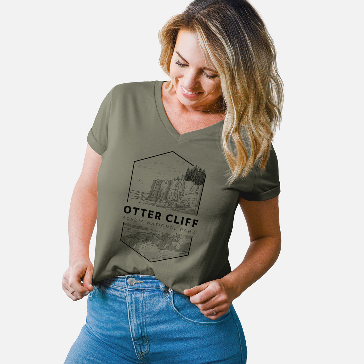 Otter Cliff - Acadia National Park - Women's Lightweight Relaxed Fit 100% Cotton V-neck