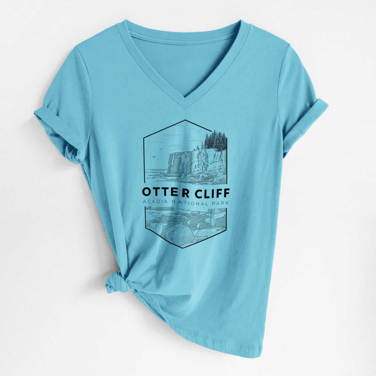 Otter Cliff - Acadia National Park - Women's Lightweight Relaxed Fit 100% Cotton V-neck
