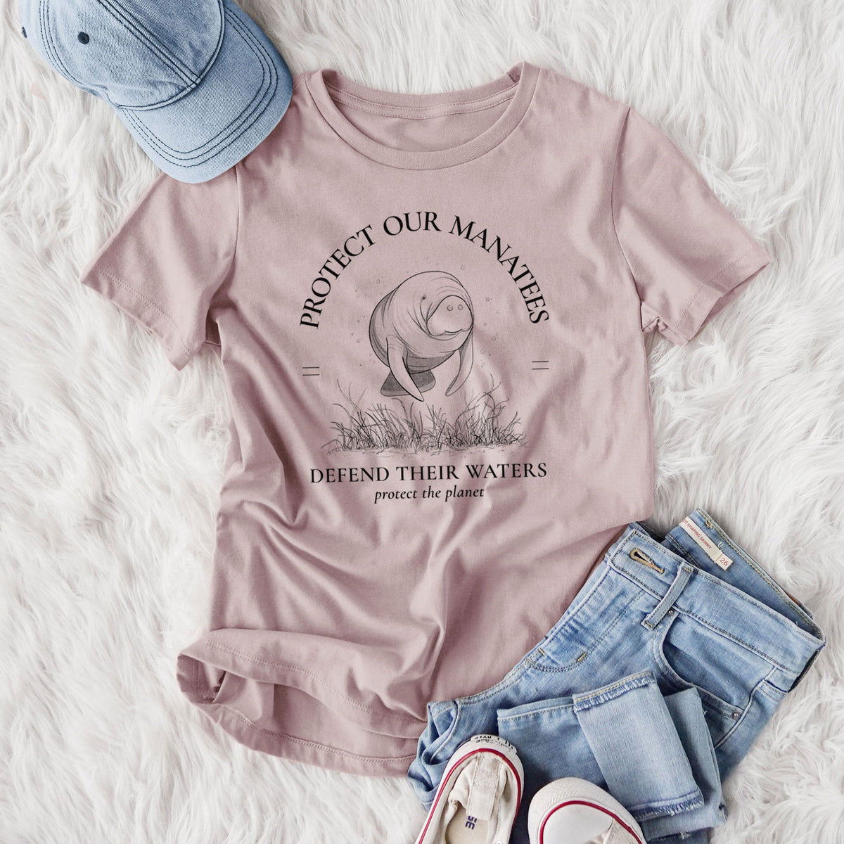Protect The Manatees - Defend Their Waters - Women's Lightweight Relaxed Fit 100% Cotton Crewneck