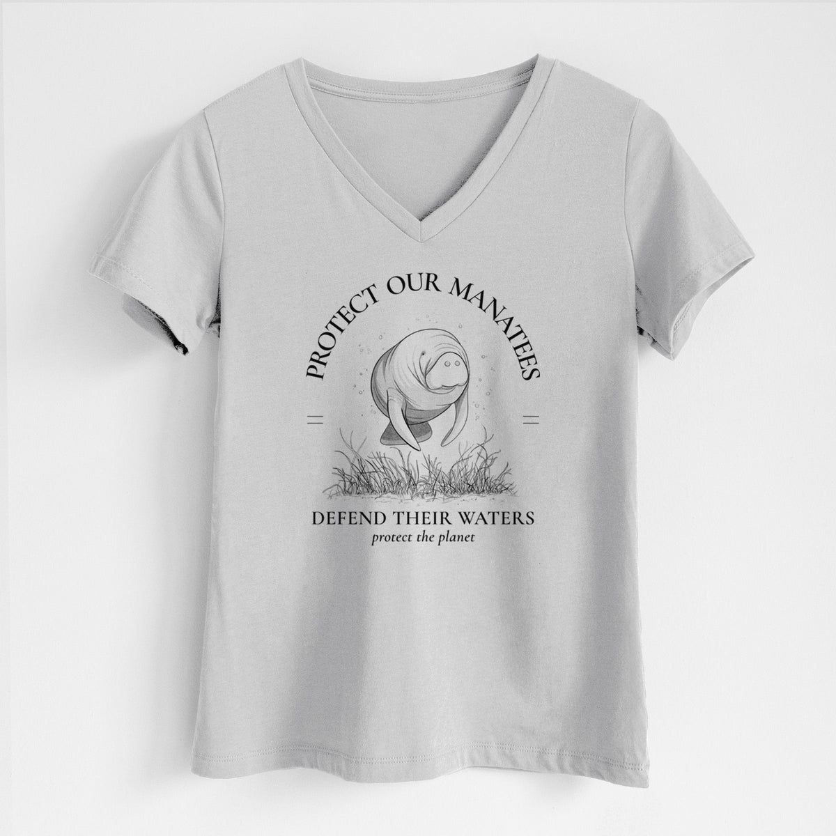 Protect The Manatees - Defend Their Waters - Women's Lightweight Relaxed Fit 100% Cotton V-neck