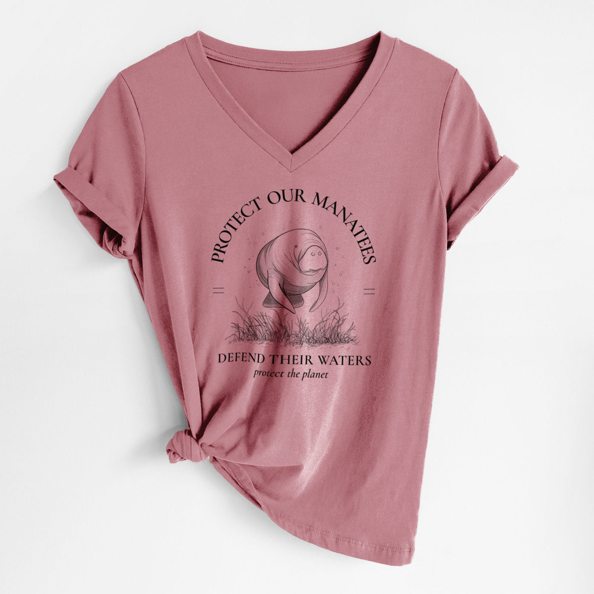 Protect The Manatees - Defend Their Waters - Women's Lightweight Relaxed Fit 100% Cotton V-neck