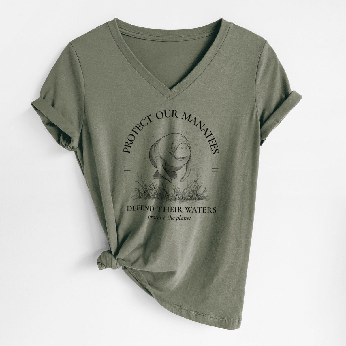 Protect The Manatees - Defend Their Waters - Women's Lightweight Relaxed Fit 100% Cotton V-neck