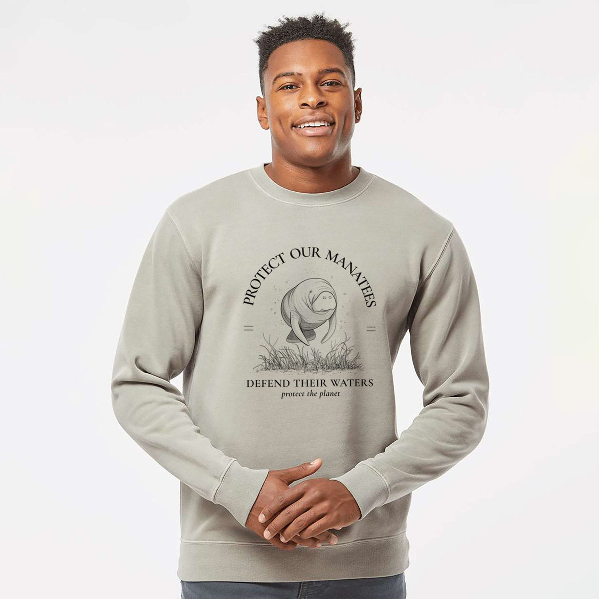 Protect The Manatees - Defend Their Waters - Unisex Pigment Dyed Crew Sweatshirt