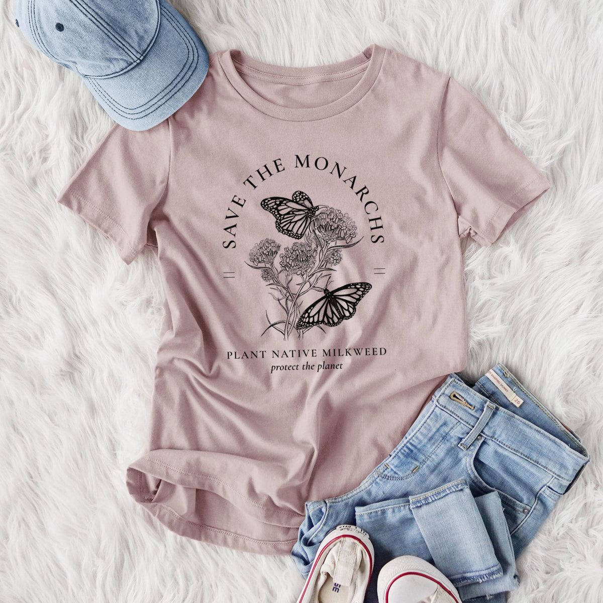 Save the Monarchs - Plant Native Milkweed - Women's Lightweight Relaxed Fit 100% Cotton Crewneck
