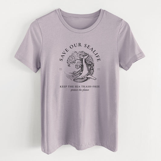 Save our Sealife - Keep the Sea Trash-Free - Women's Lightweight Relaxed Fit 100% Cotton Crewneck