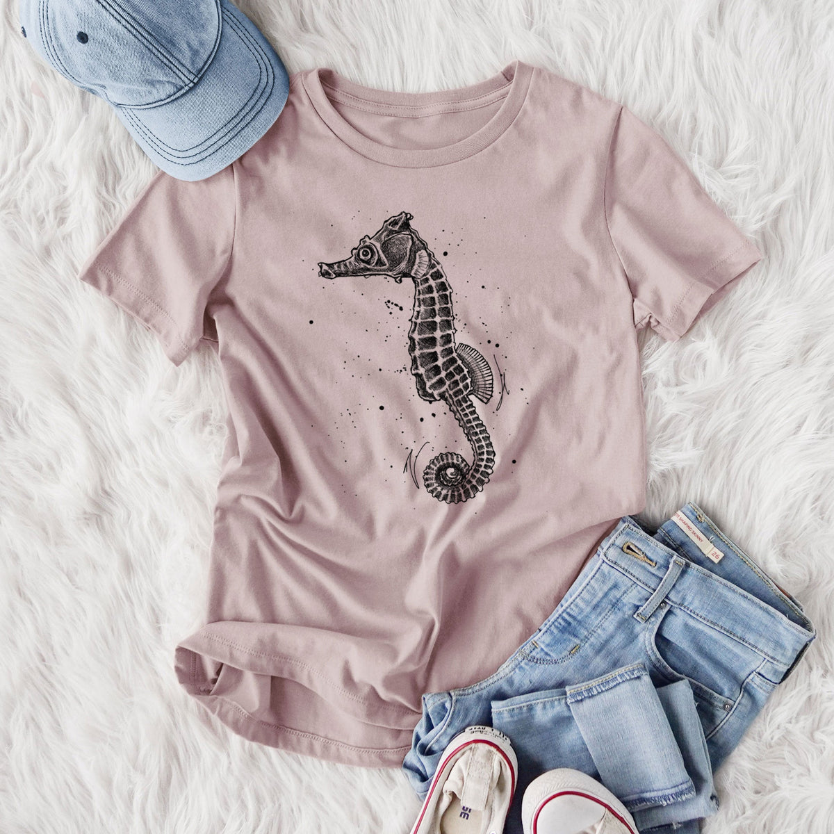 Hippocampus ingens - Pacific Seahorse - Women's Lightweight Relaxed Fit 100% Cotton Crewneck