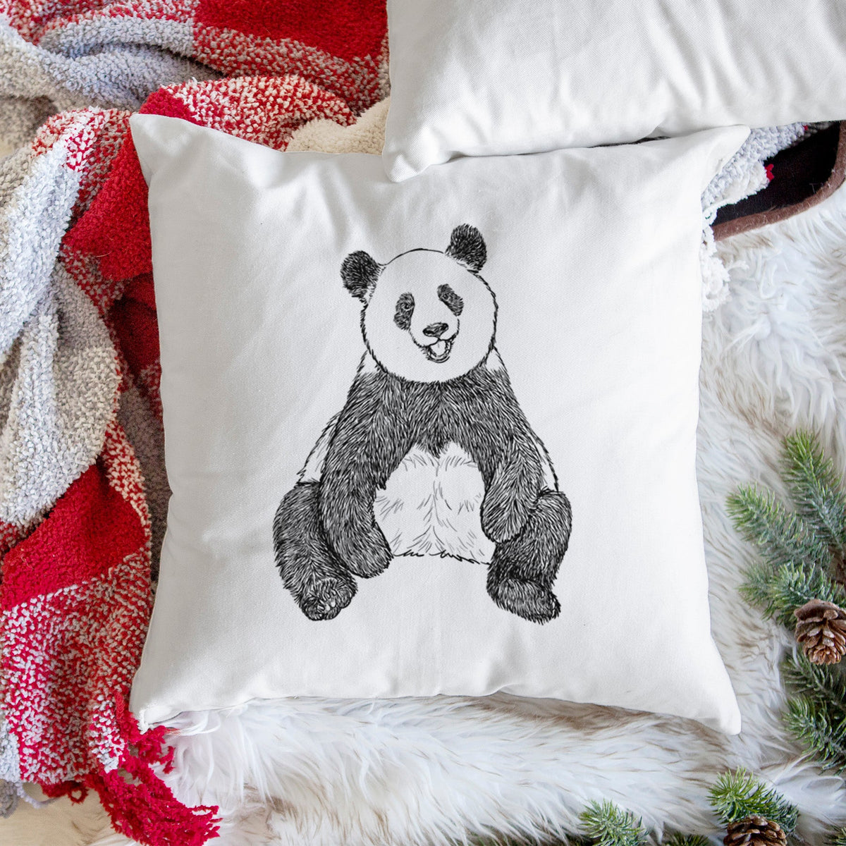 Ailuropoda melanoleuca - Giant Panda Sitting - Throw Pillow Cover