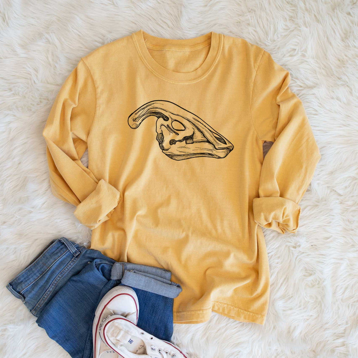Parasaurolophus Skull - Men's Heavyweight 100% Cotton Long Sleeve