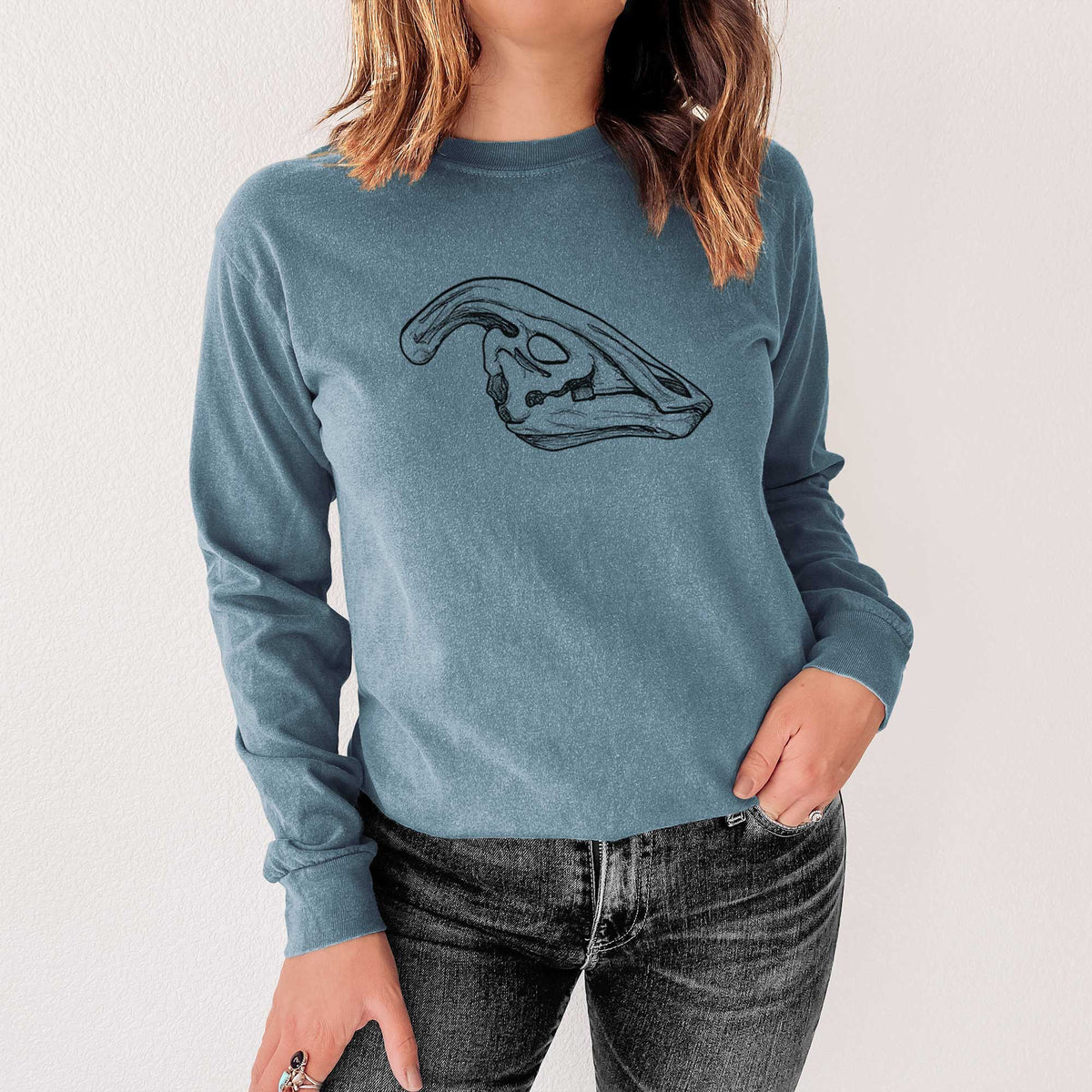 Parasaurolophus Skull - Men's Heavyweight 100% Cotton Long Sleeve