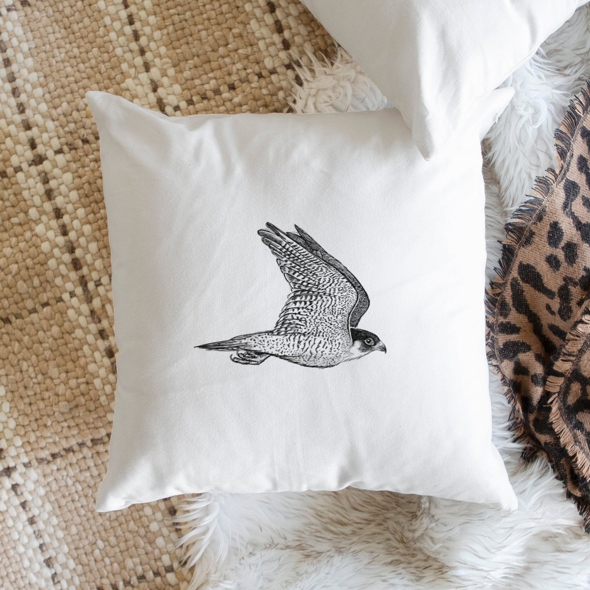 Flying Peregrine - Falco peregrinus - Throw Pillow Cover