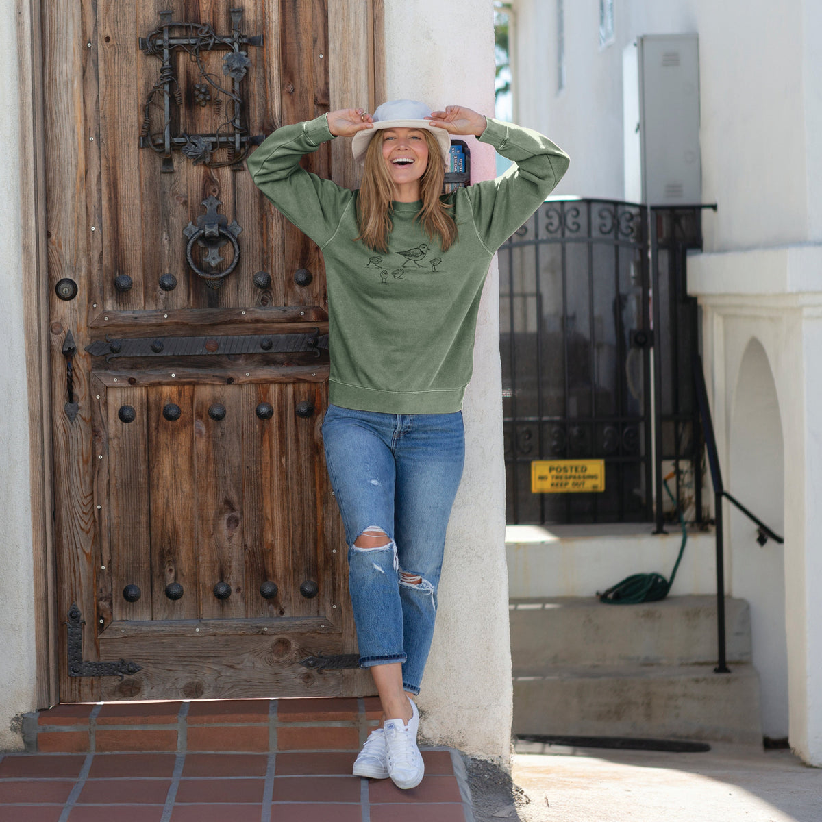 Piping Plovers - Charadrius melodus - Unisex Pigment Dyed Crew Sweatshirt