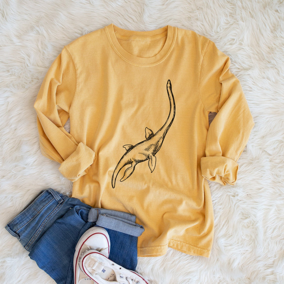 Plesiosaur - Plesiosaurus Dolichodeirus - Men's Heavyweight 100% Cotton Long Sleeve