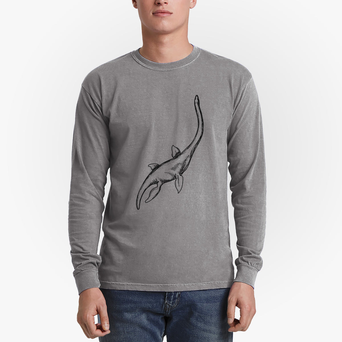Plesiosaur - Plesiosaurus Dolichodeirus - Men's Heavyweight 100% Cotton Long Sleeve