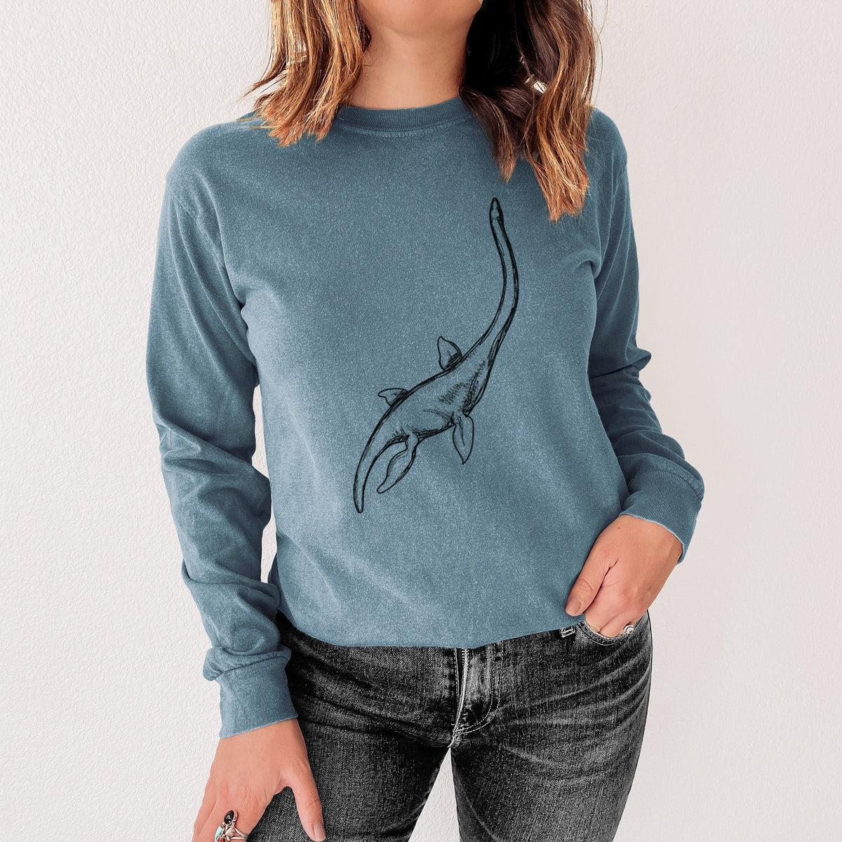 Plesiosaur - Plesiosaurus Dolichodeirus - Men's Heavyweight 100% Cotton Long Sleeve