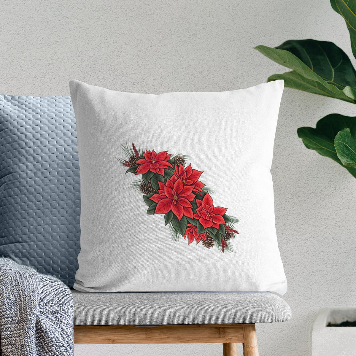 Winter Poinsettias - Throw Pillow Cover