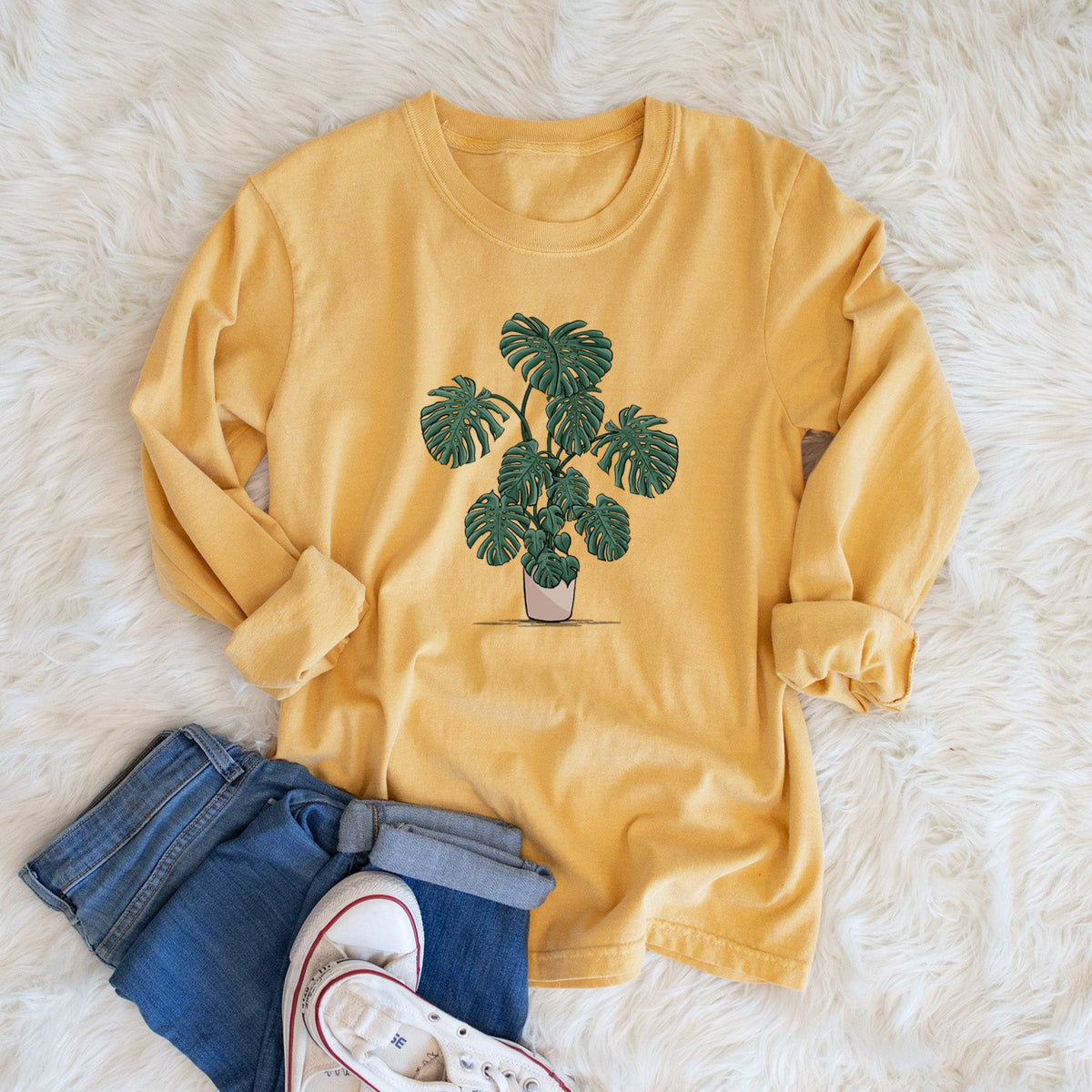 Potted Monstera Plant - Unisex Comfort Colors 100% Cotton Long Sleeve