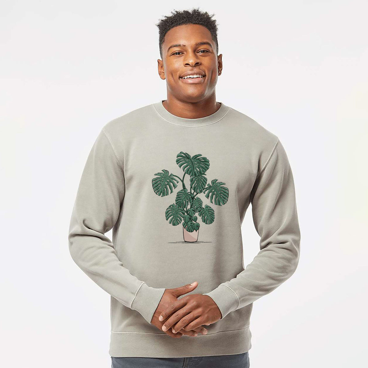 Potted Monstera Plant - Unisex Pigment Dyed Crew Sweatshirt