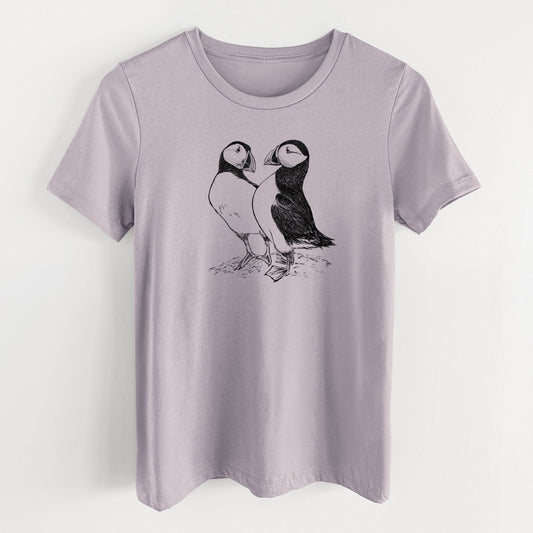 Atlantic Puffins Pair - Fratercula arctica - Women's Lightweight Relaxed Fit 100% Cotton Crewneck