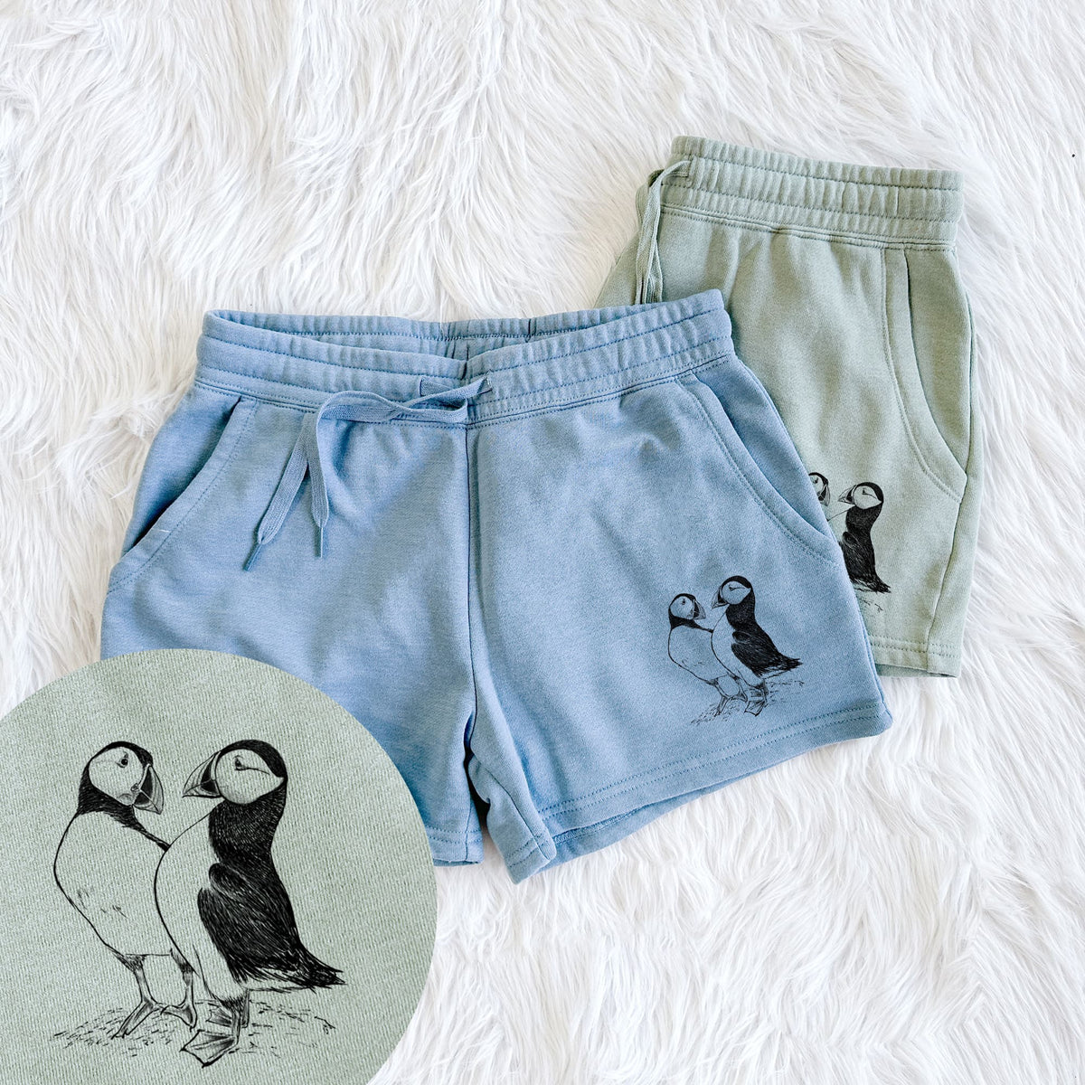Atlantic Puffins Pair - Fratercula arctica - Women's Cali Wave Shorts