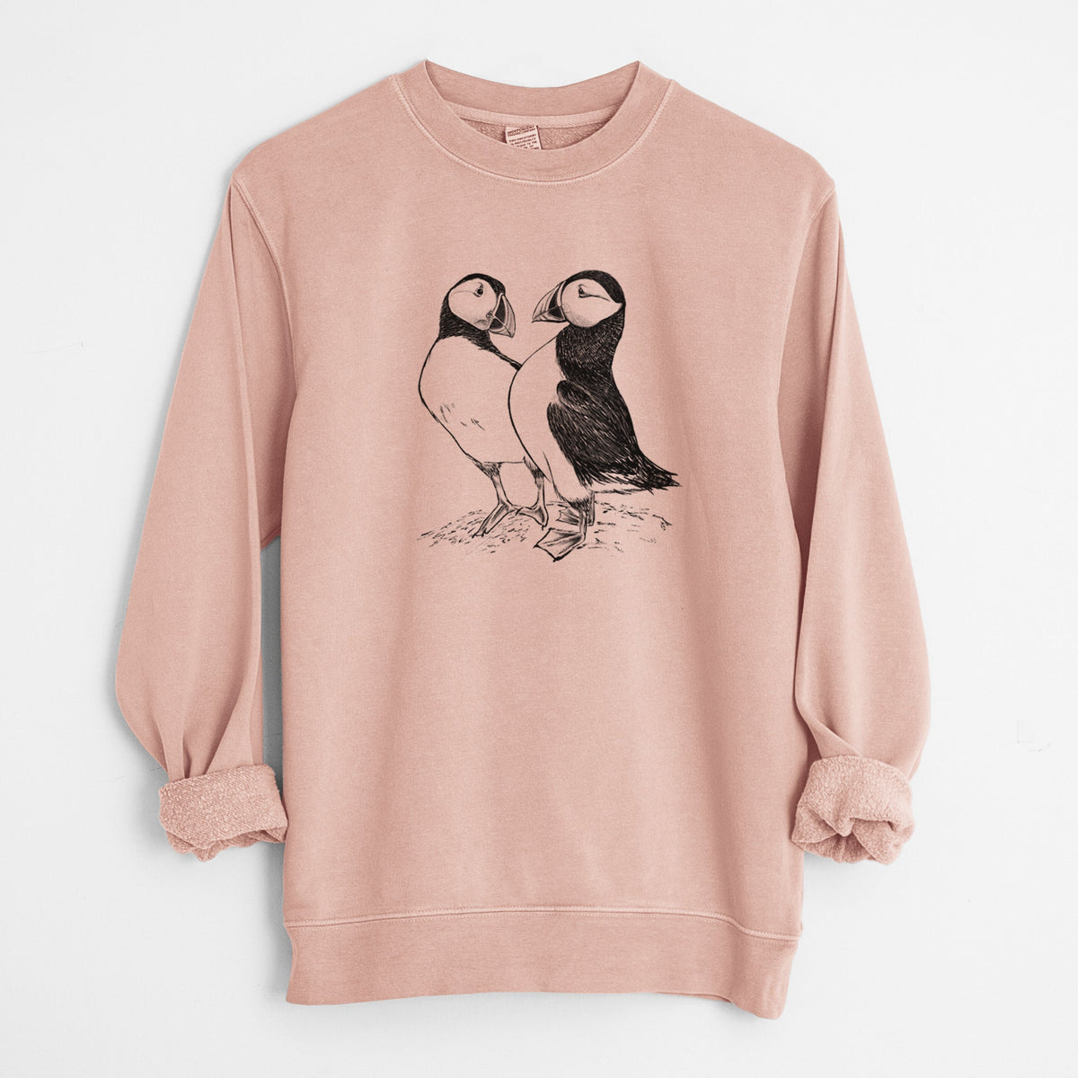 Atlantic Puffins Pair - Fratercula arctica - Unisex Pigment Dyed Crew Sweatshirt