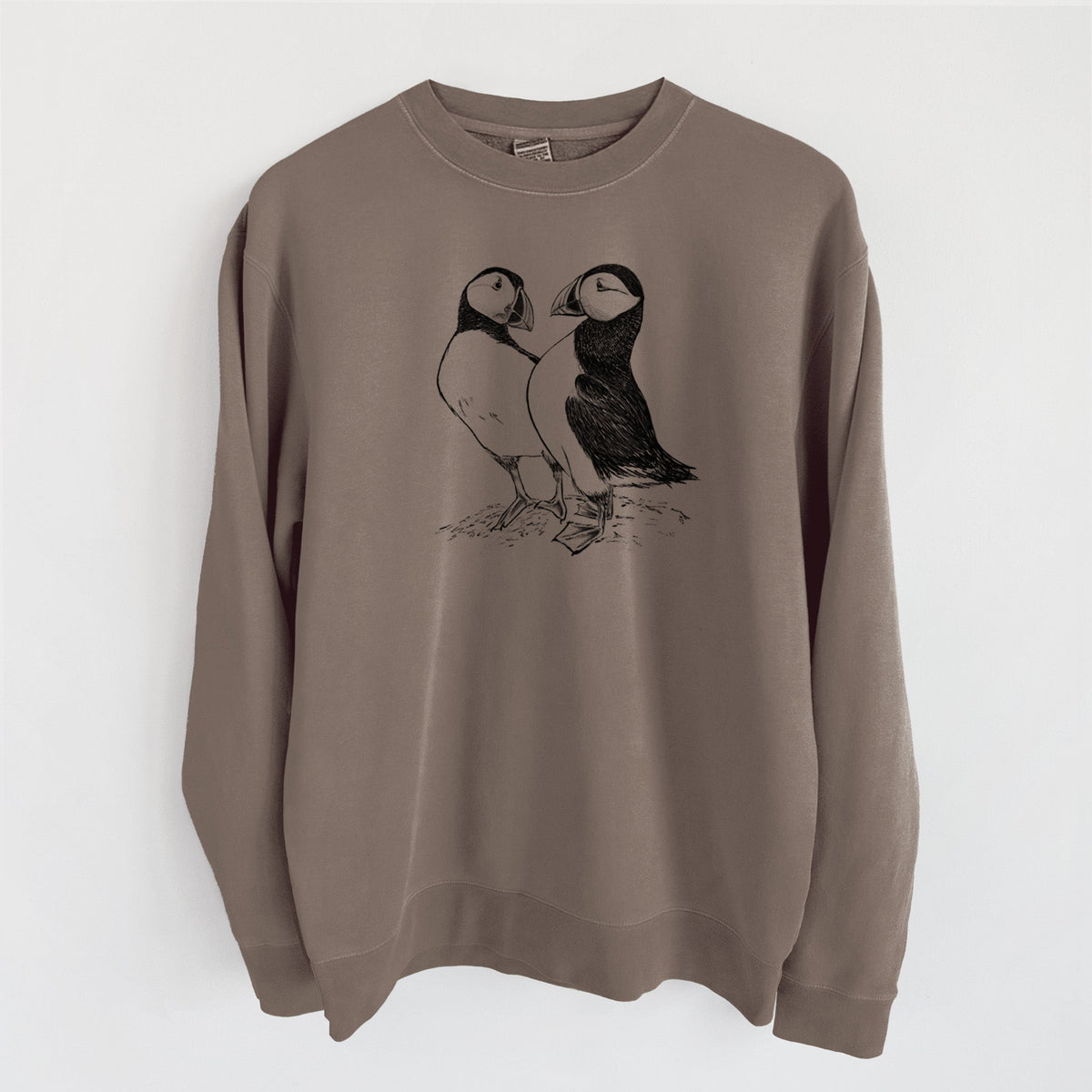 Atlantic Puffins Pair - Fratercula arctica - Unisex Pigment Dyed Crew Sweatshirt