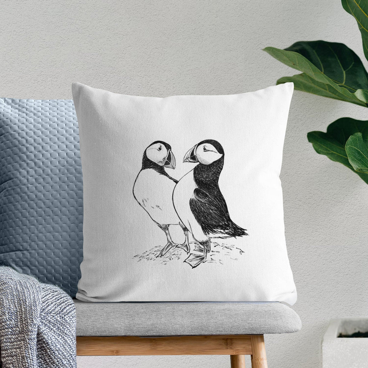 Atlantic Puffins Pair - Fratercula arctica - Throw Pillow Cover