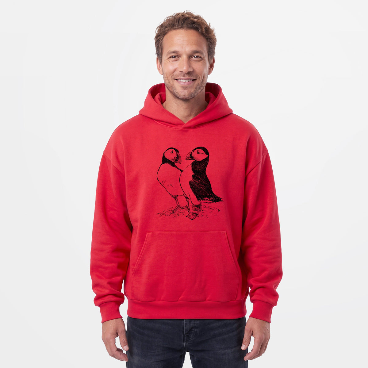 Atlantic Puffins Pair - Fratercula arctica  - Statement Midweight Hoodie