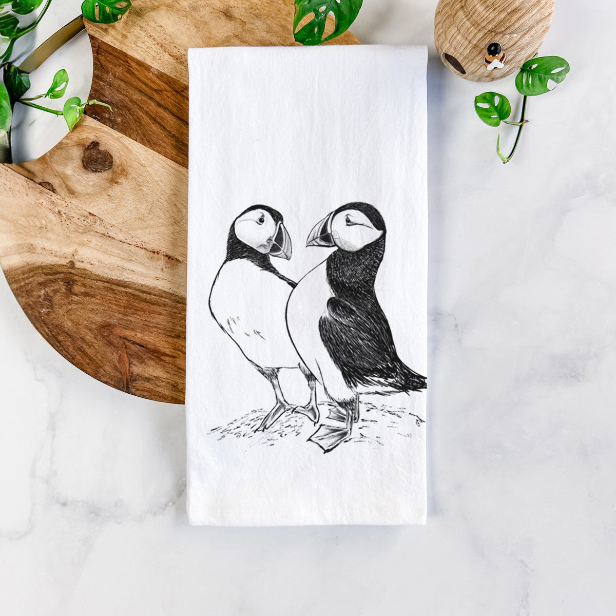 Atlantic Puffins Pair - Fratercula arctica Tea Towel