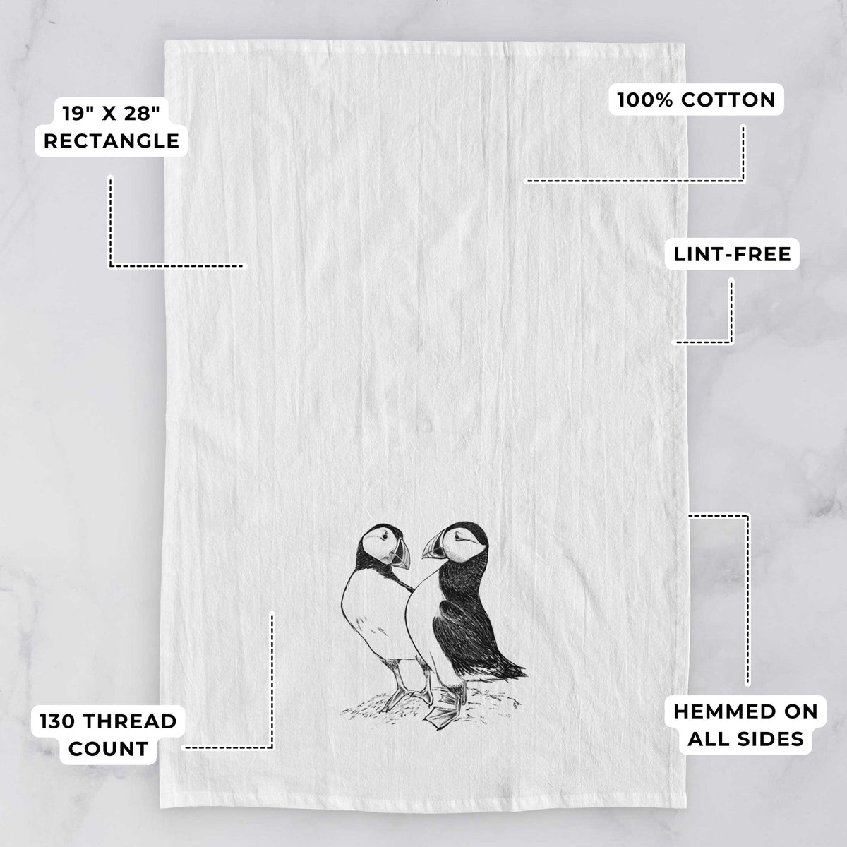 Atlantic Puffins Pair - Fratercula arctica Tea Towel