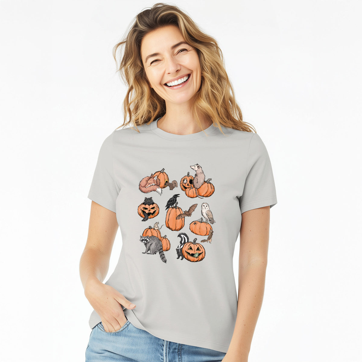 Woodland Pumpkin Patch Party - Women's Lightweight Relaxed Fit 100% Cotton Crewneck
