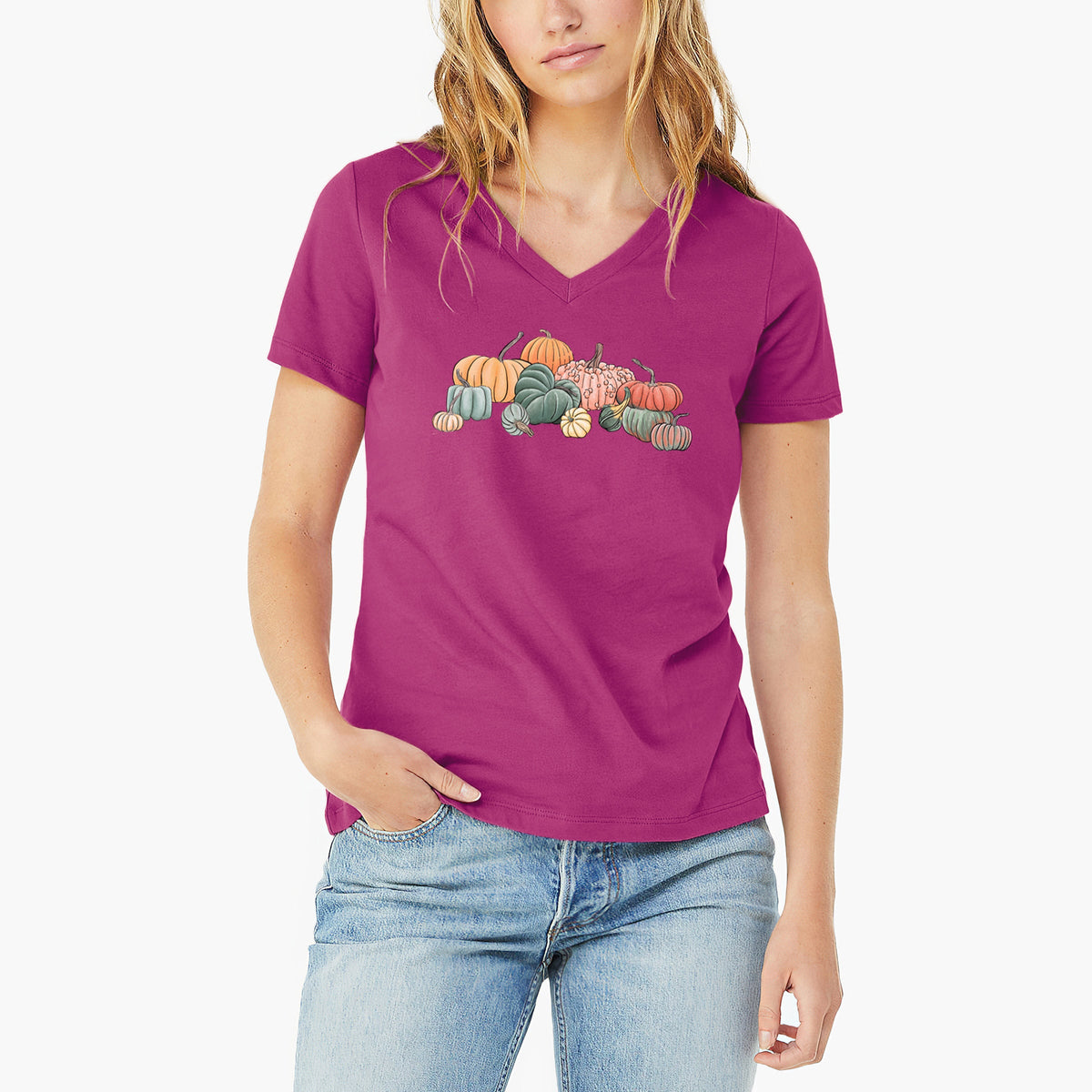 Pumpkin Harvest - Women's Lightweight Relaxed Fit 100% Cotton V-neck