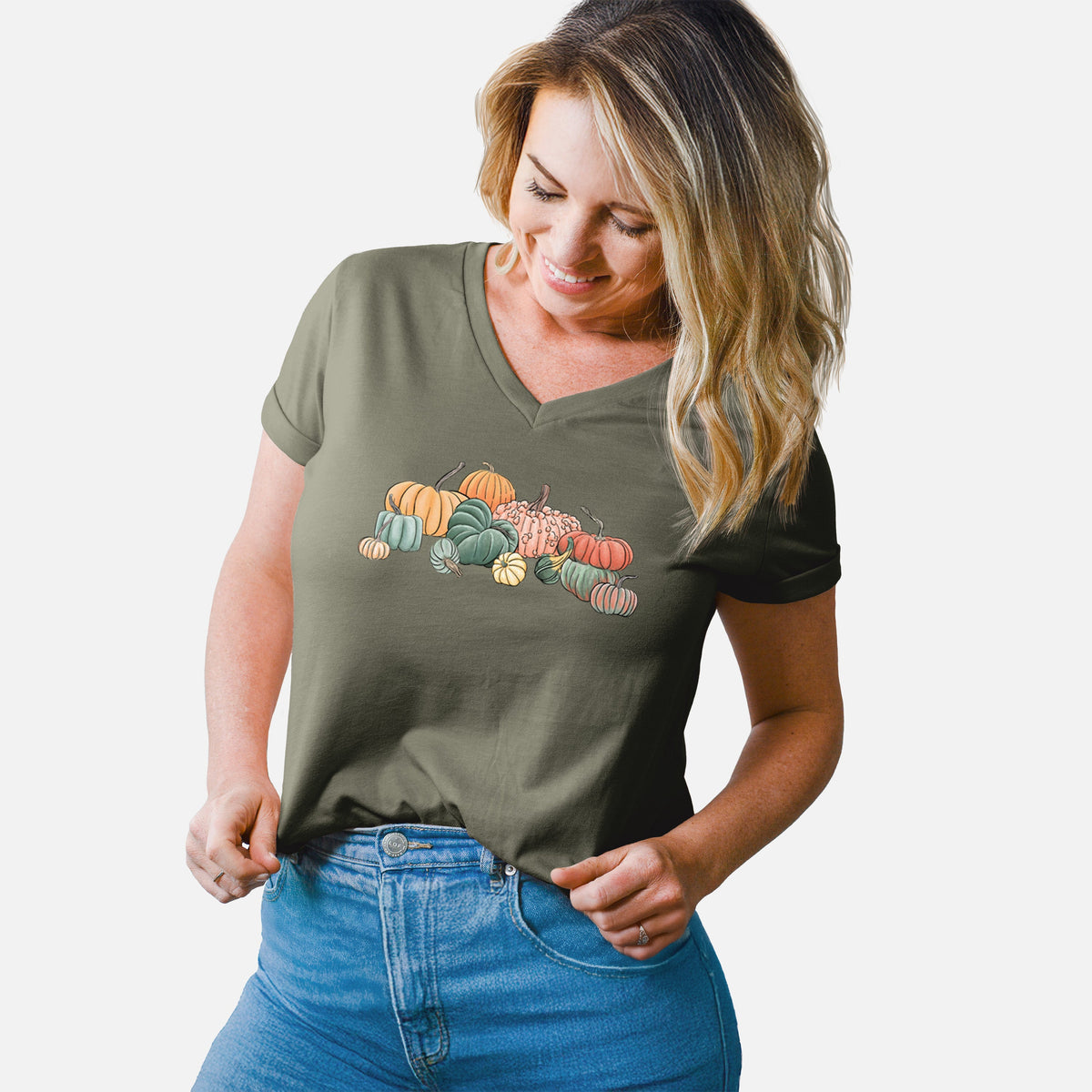 Pumpkin Harvest - Women's Lightweight Relaxed Fit 100% Cotton V-neck