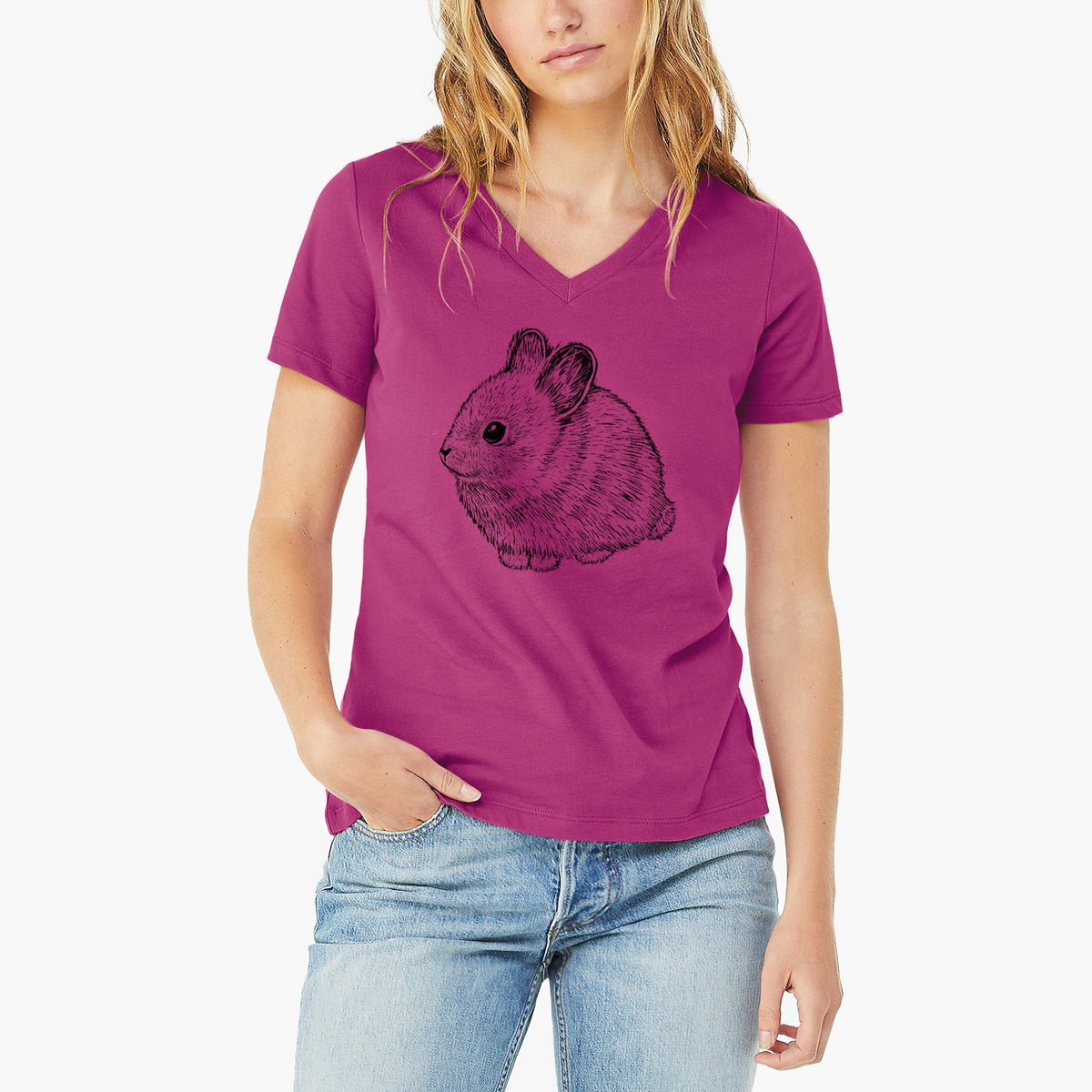 Columbia Basin Pygmy Rabbit - Women's Lightweight Relaxed Fit 100% Cotton V-neck