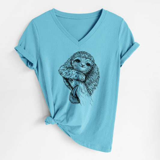 Pygmy Three-toed Sloth - Bradypus pygmaeus - Women's Lightweight Relaxed Fit 100% Cotton V-neck