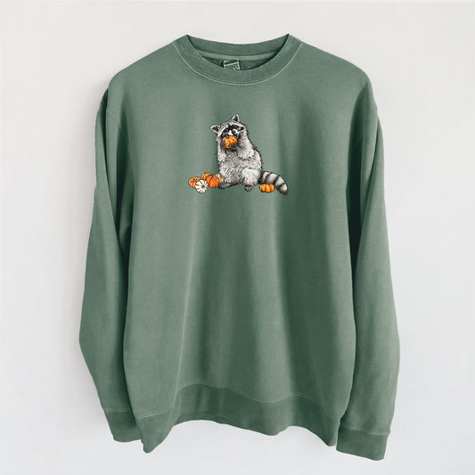 Raccoon Pumpkin Bandit - Unisex Pigment Dyed Crew Sweatshirt