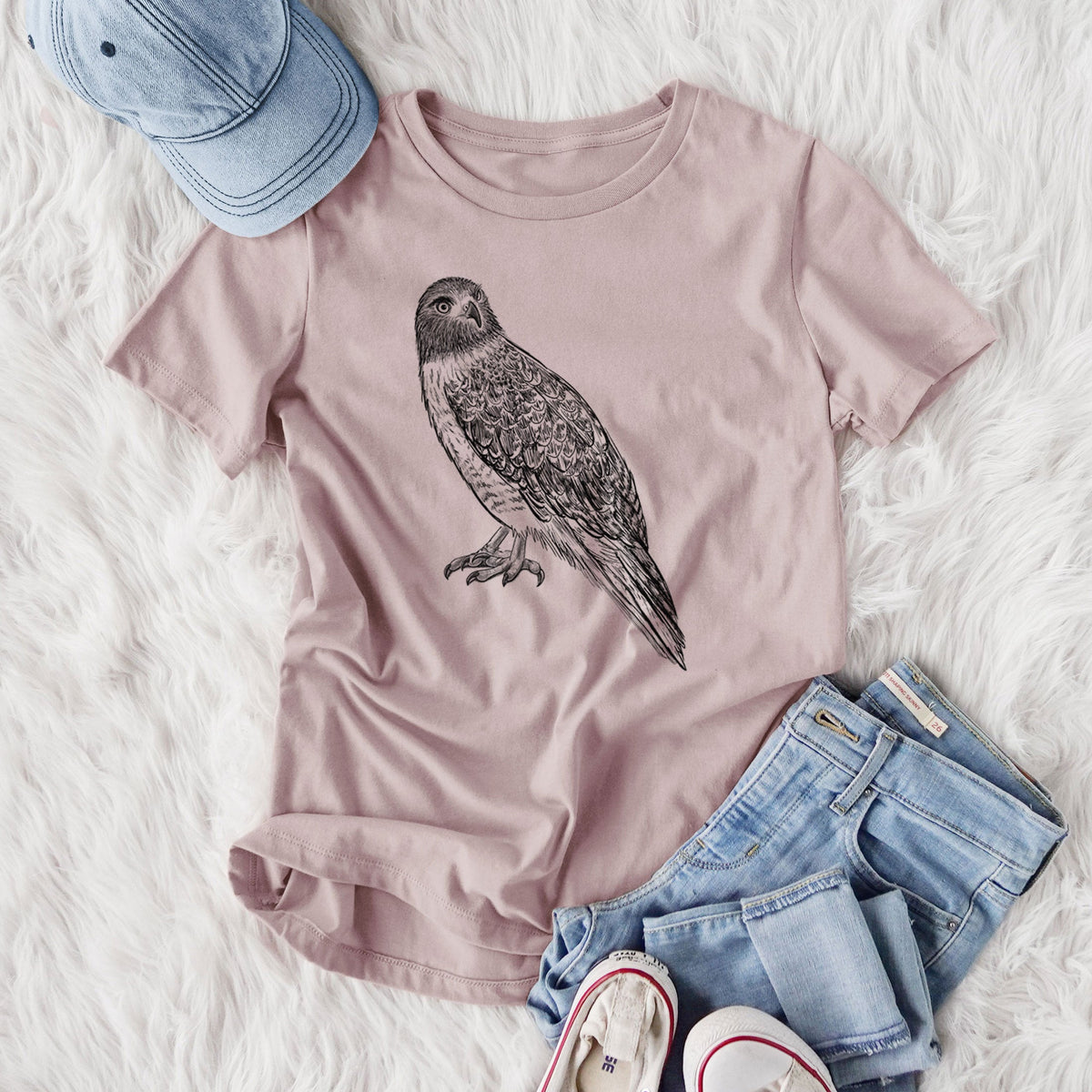 Red-tailed Hawk - Buteo jamaicensis - Women's Lightweight Relaxed Fit 100% Cotton Crewneck